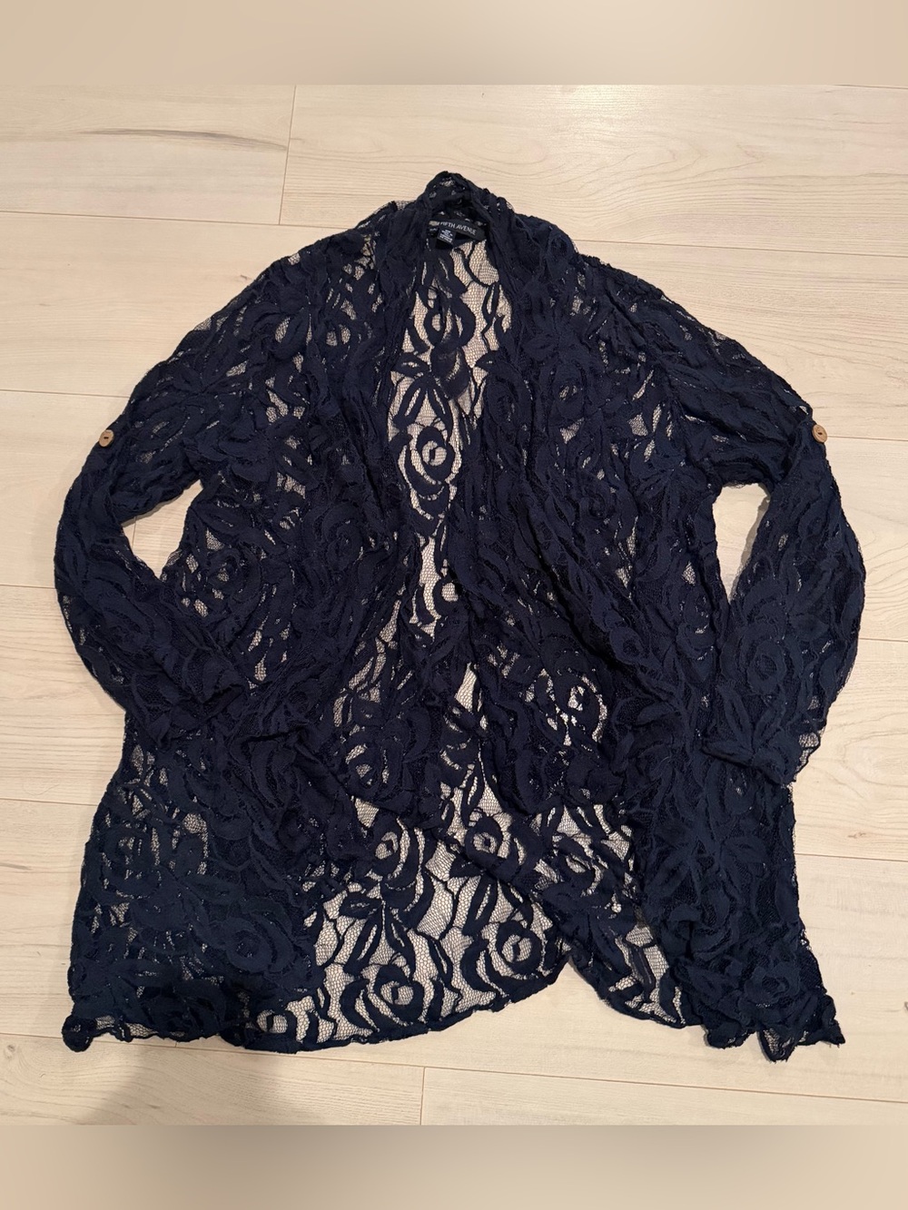 Saks Fifth Avenue Navy Crochet Lace Cardigan
